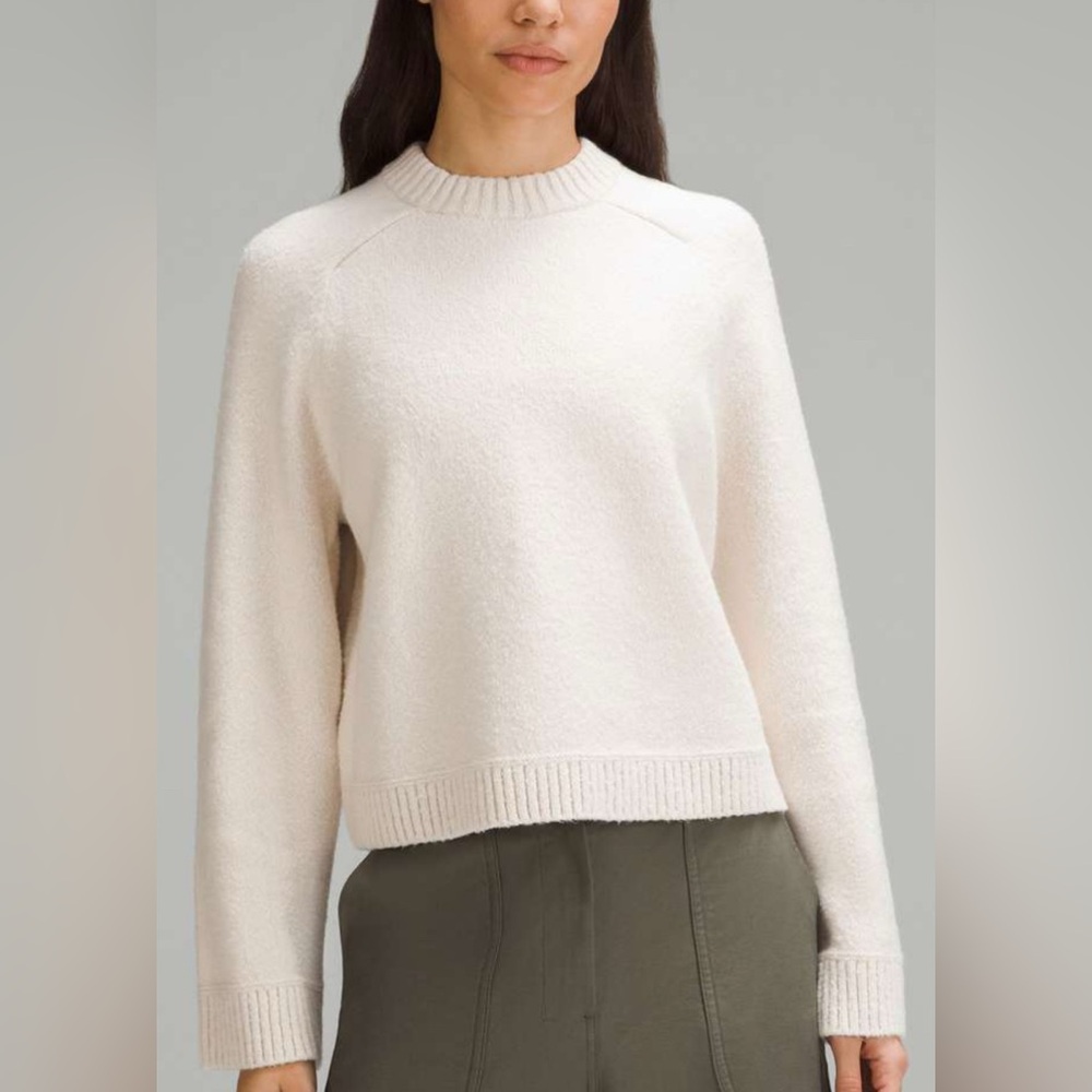 lululemon brushed cotton merino wool blend crewneck in light ivory | size small